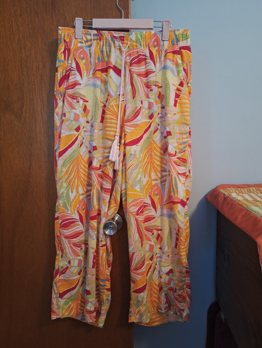 C & C California Women’s Multicolor Tropical Print Wide-Leg Pants Size L